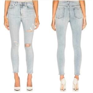 Rag & Bone Moto Distressed Skinny Jeans 24 Light Wash Zipper Street Chic Grunge